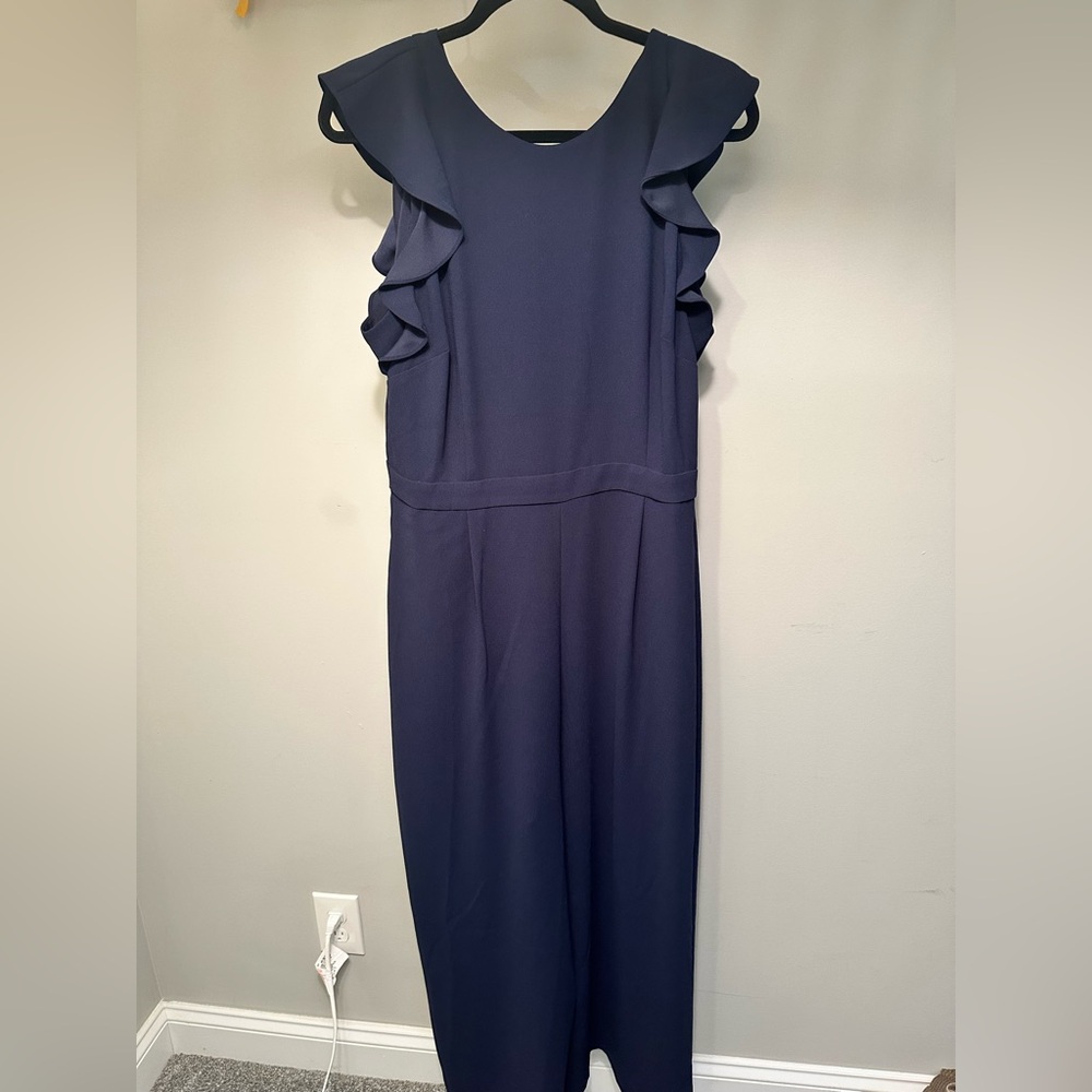 J. Crew Blue Ruffled Sheath Jumpsuit